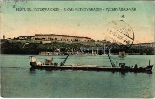 1909 Újvidék, Novi Sad; Pétervárad vára, vasúti híd, KLÁRA uszály / Festung Peterwardein / Grad Petrovaradin / castle, railway bridge, barge (EK)