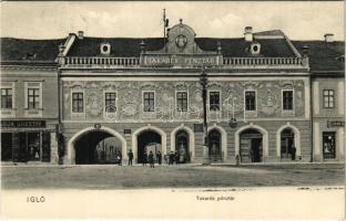 1916 Igló, Zipser Neudorf, Spisská Nová Ves; Szepesi XVI. Városi Takarékpénztár, Jakábin Alajos, Loja Gusztáv és Bukovinszky Arnold üzlet / savings bank, shops