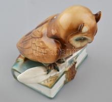 Zsolnay porcelán bagoly, kézzel festett, jelzett, hibátlan, 16×8×10 cm