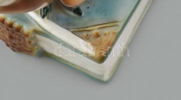 Zsolnay porcelán bagoly, kézzel festett, jelzett, hibátlan, 16×8×10 cm