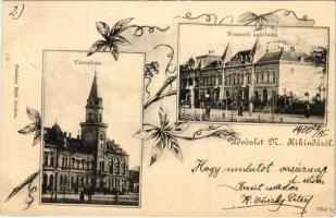 1900 Nagykikinda, Kikinda; Városház, Nemzeti szálloda. Perlstein Márk kiadása / town hall, hotel. Art Nouveau, floral