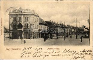 1900 Nagybecskerek, Zrenjanin, Veliki Beckerek; Hunyady utca, Kelemen, Tolveth Károly, Weiterschan, Wassermann József üzlete. Grcsits J. kiadása / street, shops