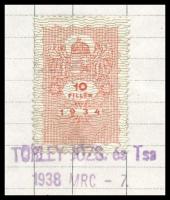 1938 Törley József és Tsa Pezsgőgyár fejléces számla, okmánybélyeggel, söröző és étterem részére, ha...