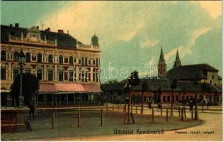 Komárom, Komárnó; Ferenc József rakpart, Sport kávéház. Spitzer Sándor kiadása / quay, cafe