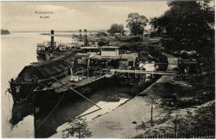 Komárom, Komárnó; Kikötő, MFTR uszály, halászbárka, gőzhajók / port, barges, steamships, fishing boats