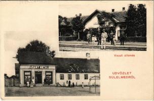 Sülelmed, Silimeghiu, Ulmeni; vasútállomás, Bárány Antal üzlete / railway station, shop