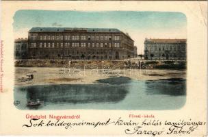 1905 Nagyvárad, Oradea; Főreáliskola, kiszáradt Körös folyó. Schönfeld Sámuel kiadása / school, dried up river Cris (EK)