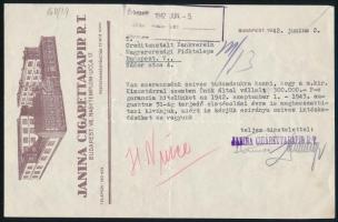 1942 Janina Cigarettapapír Rt. fejléces számlája