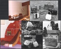 cca 1970-1980 Armuth Iván (1929-1992): A 70-es évek divatja (táskák, lakásbelső), 7 db fotó (közte két színes), többségük pecséttel jelzett, 18x13 cm és 12,5x13 cm közötti méretben
