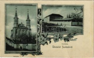 1908 Szatmárnémeti, Satu Mare; Kálvária és Konviktus. Reizer János kiadása / calvary and boarding school. Art Nouveau, floral (kis szakadás / small tear)