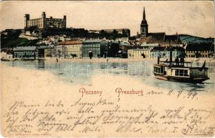 1899 (Vorläufer) Pozsony, Pressburg, Bratislava; vár, gőzhajó / castle, steamship (EK)