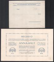 1913 Balatonlellei Nyaralókból alakult rendező-bizottság Anna-bál meghívója, Balatonszálló Dísztermében, 1913. júl. 26., szecessziós virágdíszekkel, borítékkal, hajtott, 2. sztl. lev.