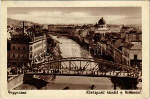 1943 Nagyvárad, Oradea; Körös-parti részlet a kishíddal, zsinagóga / Cris riverside, bridge, synagogue (EK)