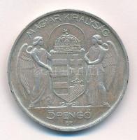 1939. 5P Ag "Horthy balra" T:2 kis patina 
Adamo P8.2