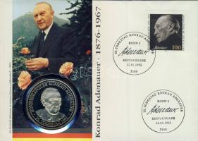 NSZK 1992. "Adenauer" Ffm emlékérem érmés bélyeges borítékon, elsőnapi bélyegzővel T:PP
