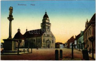 Szakolca, Skalica; Fő tér és templom. Nikodem István kiadása 1913 / main square, church