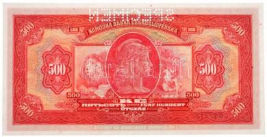 Csehszlovákia 1929. 500K "SPECIMEN" perforációval "G 687718" T:I,I- / Czechoslov...