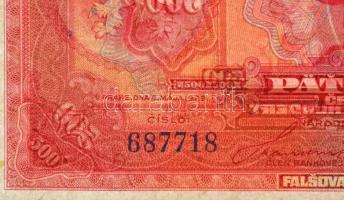 Csehszlovákia 1929. 500K "SPECIMEN" perforációval "G 687718" T:I,I- / Czechoslov...