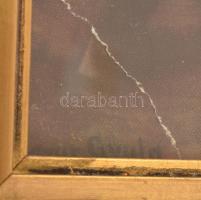 Dekoratív, üvegezett, kissé sérült fa keret. Benczúr Gyula (1844-1920) festménye után: Budavár vissz...