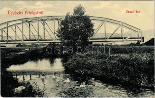 1908 Privigye, Prievidza; Vasúti híd, fürdőző gyerekek. Gubits B. 553. (W.L. ?) / railway bridge, bathing people