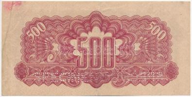 Csehszlovákia 1944. 500K "SPECIMEN" perforációval és Masarykot ábrázoló "E" jelz...