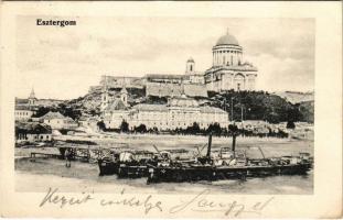 1908 Esztergom, Bazilika és prímási palota, hajóállomás, gőzhajó (EK)