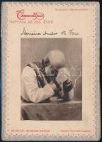1915 Érdekes Újság kártyanaptára az 1915-es évre, I. Ferenc József imádkozó portréjával. Bp., Légrády, szakadt, bejelölésekkel, 12x8 cm, kinyitva: 17x12 cm