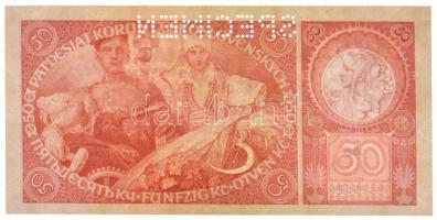 Csehszlovákia 1929. 50K "SPECIMEN (MINTA)" perforációval "Ab 179676" T:II bal fe...