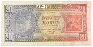 Csehszlovákia 1926. 20K "SPECIMEN" perforációval "Og 629559" T:I- / Czechoslovak...