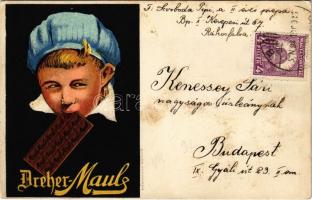1930 Dreher Mauls csokoládé reklámlapja / Hungarian chocolate advertising card litho