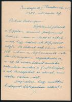 1958 Germanus Gyula (1884-1979) orientalista saját kézzel írt levele, aláírásával, másfél beírt oldal, hajtott, 2 sztl. lev.