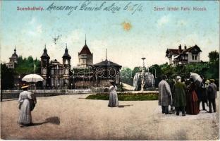 1908 Szombathely, Szent István parki kioszk, szökőkút (fl)