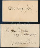 Varsányi Irén (1876-1932) színésznő aláírása egy papírlapon, borítékkal
