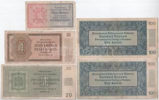 Német Harmadik Birodalom / Cseh-Morva Protektorátus 1940. 1K + 1942. 10K + 1944. 20K + 1940. 100K (2...