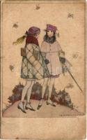 1924 Lady art postcard. Wenau-Brabant s: Mela Koehler (szakadás / tear)