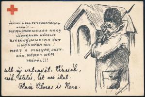 1915 Clair Vilmos (1858-1951) jogász, újságíró, párbajszakértő és felesége által írt üdvözlő képeslap, saját kezű aláírásaikkal
