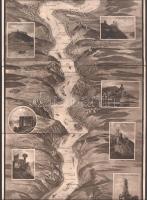 cca 1910 Relief Panorama des Rheines in Kupferdruck. Nagy méretű panoráma térkép egészvászon kötésbe...