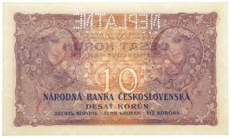 Csehszlovákia 1927. 10K "NEPLATNÉ (Minta)" perforációval "S.N 200 C. 878307" T:I...