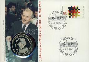 NSZK 1990. "Német egység" Ffm emlékérem érmés bélyeges borítékon, alkalmi bélyegzővel T:PP