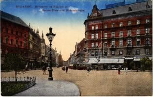 Budapest VIII. Baross tér és Rákóczi út, Központi szálloda, kávéház és étterem, Debreczen szálloda, üzletek, villamos