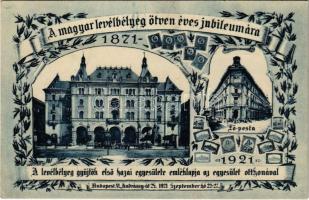 1921 Budapest, A levélbélyeg gyűjtők egyesületének épülete, A magyar levélbélyeg ötven éves jubileumára. Sorszámozott Carte Maximum képeslap So. Stpl (Drechsler palota) (EK)