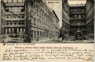 1911 Budapest VIII. Ferenc József tanítók háza, tanszermúzeum, gondnoklakás, klinika, szökőkút az udvaron, társalgó és ebédlő. Szentkirályi utca 47.