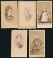 cca 1865-1875 Keményhátú portrék, 7 db, különböző műtermekből (Gondy és Egey, Borsos, Letzter, Angerer, stb.), 10,5×6,5 cm