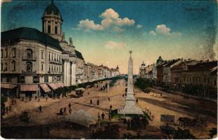 1913 Arad, Andrássy tér, műemlék, piac, Központi divatáruház üzlete, autóbusz / square, market, shop, autobus