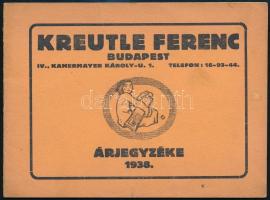 1938 Kreutle Ferenc festő-művészeti szerek szaküzlete 1938-as árjegyzéke, 24 p.