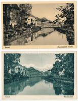 Kassa, Kosice; Malomárok, Hernádpart - 2 db régi képeslap / Hornád riverside - 2 pre-1945 postcards