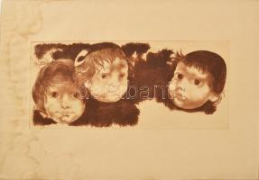 Szász Endre (1926-2003): Gyerek arcképek, 4 db. Rézkarc, papír, jelzett a karcon, foltos, egyik lap széle sérült, 19x44 cm