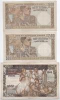 Szerbia / Német megszállás 1941. 500D (2x) + 1941. 1000D 500D-os bankjegyre nyomva T:III kettőn kis ...