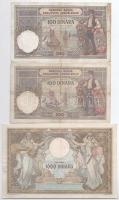 Jugoszlávia 1929. 100D (2x, klf vízjellel) + 1931. 1000D T:III egyik szép papír, egyiken ly.
Yugosl...