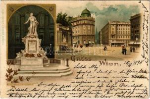 1898 (Vorläufer) Wien, Vienna, Bécs; Mozart Denkmal, Albrechts Platz. Kunstanstalt J. Miesler Art Nouveau, floral, litho (EK)